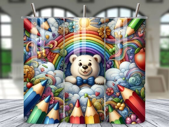 Download Rainbow School Bear Pencil Tumbler Wrap - Pencil tumbler wrap Collection